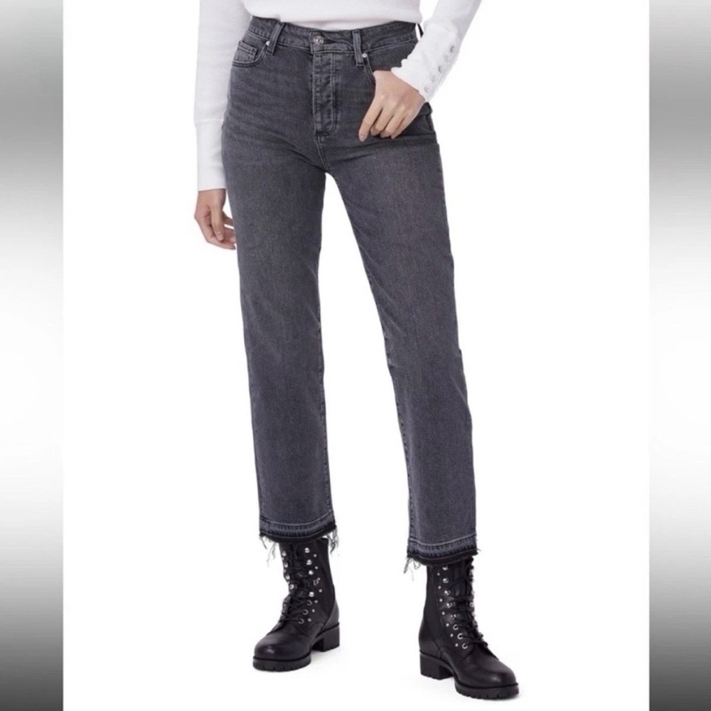 NEW Paige Sarah Straight Leg Jean Women 32 Noir Ankle Under Hem Contrast Stitch